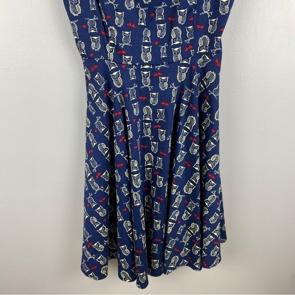 Parcel Navy Blue Owls Red Heart Print Sleeveless Dress Small - Picture 9 of 9